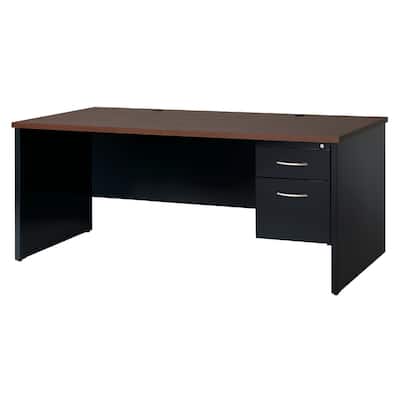 Hirsh Executive Office Modular Right-Hand Single Pedestal File Office Desk, with Arch Pull, 36" D x 72" W, Black / Walnut