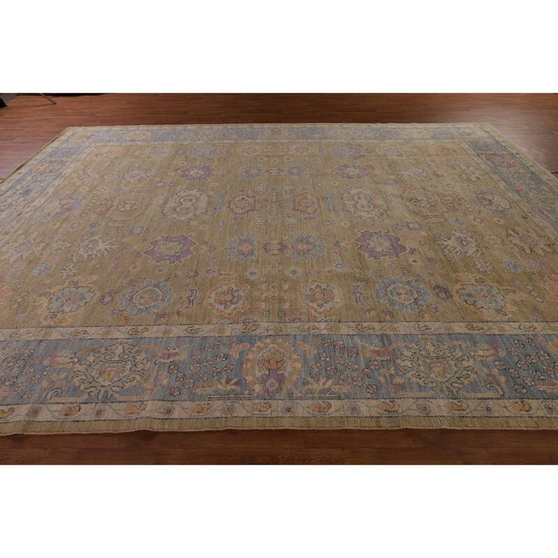 Vegetable Dye Floral Oushak Large Rug Hand-Knotted Wool Carpet - 9'10" x 13'6"