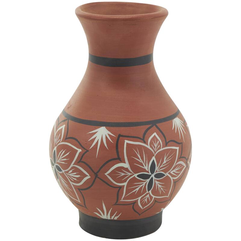 Ceramic Floral Decorative Vase with 3 Different Patterns and Shapes - Set of 3 Orange - Roche River Decor