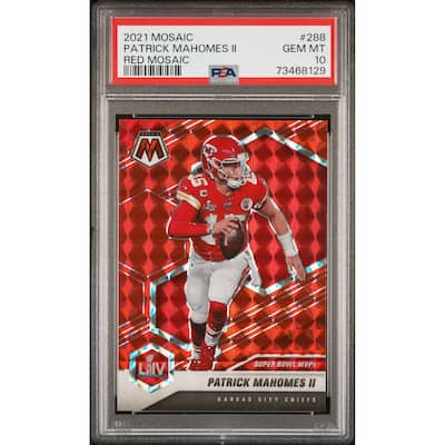 Patrick Mahomes 2021 Panini Mosaic Red Prizm Football Card #288 Graded PSA 10 - 8'6" x 11'6"