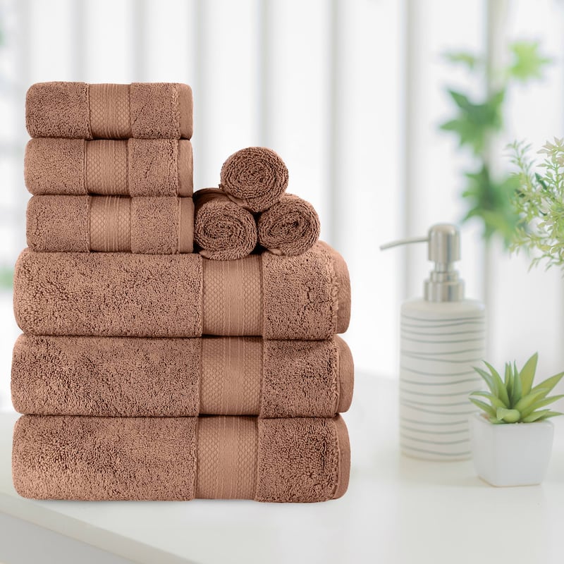 Superior Turkish Cotton 9 Piece Solid Plush Heavyweight Towel Set - Taupe