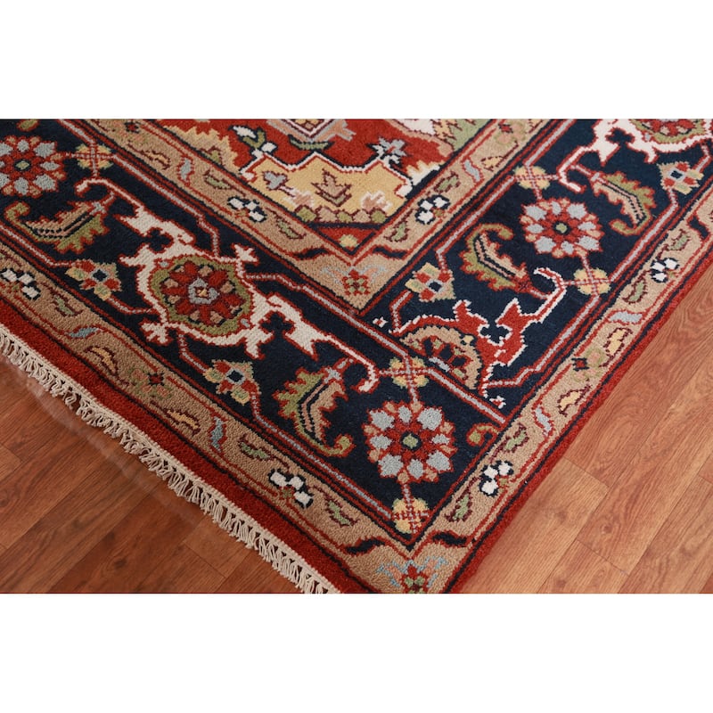 Hand Knotted Oriental 100% Wool Carpet Traditional Medallion Oranges & Rust Heriz (serapi) Area Rug - 11' 10'' X 9' 0''