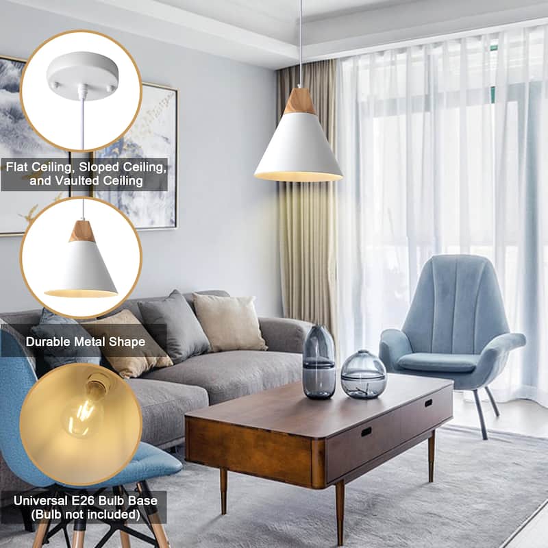 Farmhouse Pendant Light Fixture with Wood and Metal for Kitchen, Hallway,Living Room