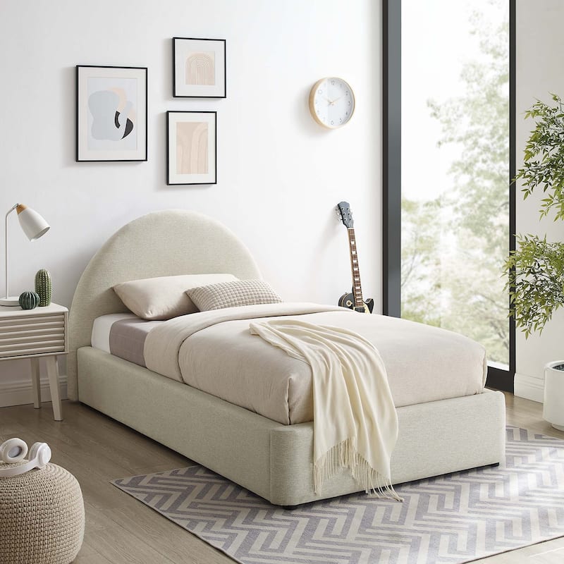 Resort Upholstered Fabric Arched Round Twin Platform Bed