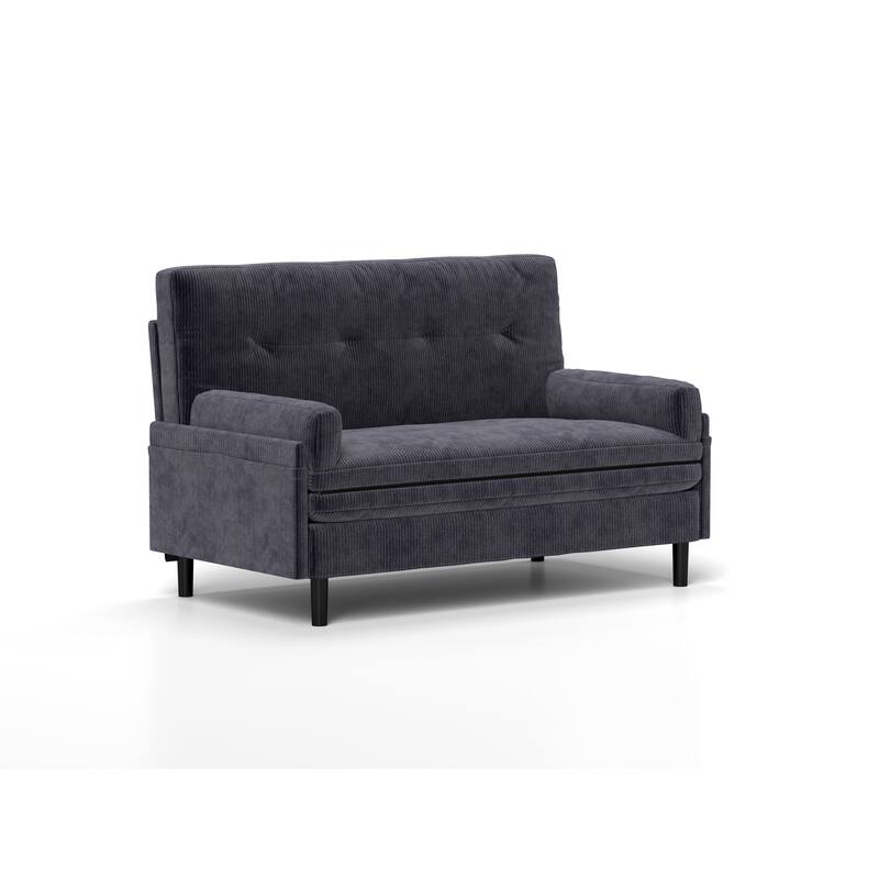 Grey 2 Seater Reclining Sofa Sleeper in Fabric and Metal