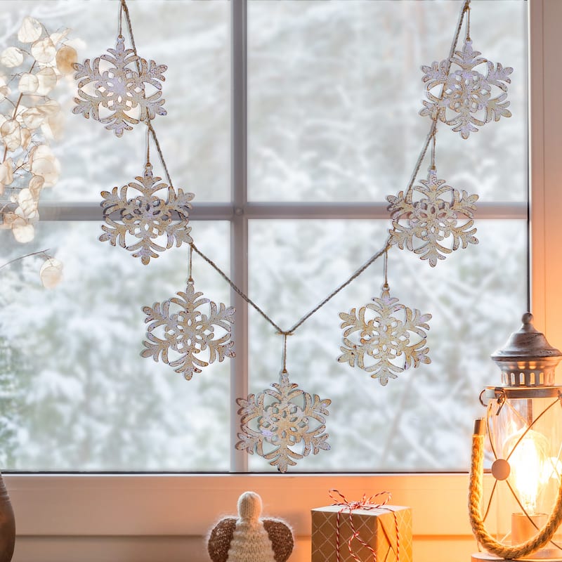 74"Metal Snowflake Garland - Champagne
