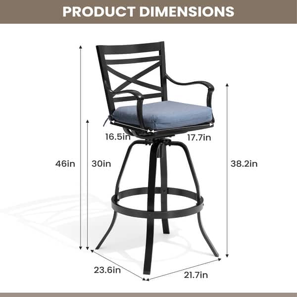 dimension image slide 3 of 7, Outdoor Patio Bar Stools Aluminum Swivel Bar Chair with Sunbrella Cushion - 21.7 in W x 16.5 in D x 46 in H