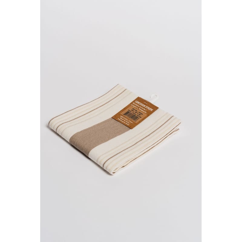 Gingham Stripe Kitchen Towel Set of 4 - 18x28 - IVORY/WHITE