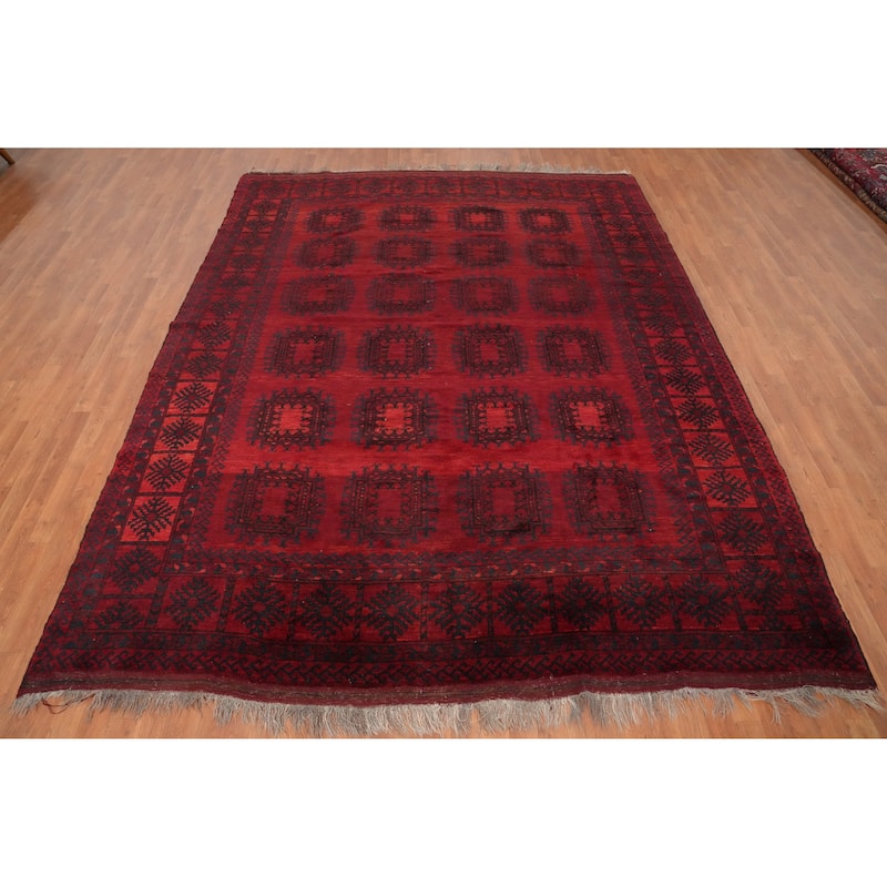 Hand Knotted Oriental 100% Wool Carpet Traditional Geometric Red Balouch Area Rug - 11' 3'' X 8' 8''