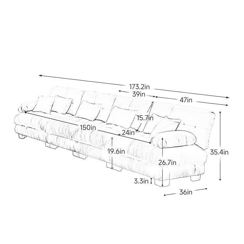 Roomfitters 4-Seater Modular Chenille Sofa, Deep Seat Cloud Couch with Round Bolster Armrests