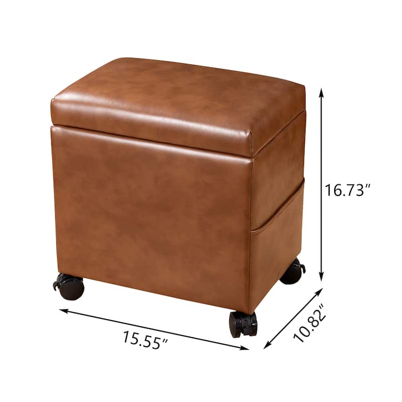 Adeco 16" W Upholstered Rectangle Storage Ottoman with Tray and Pocket