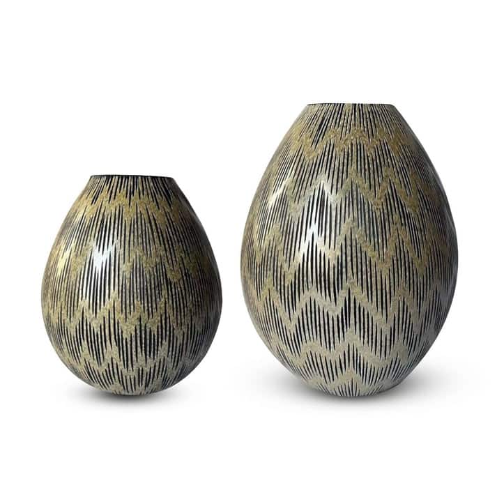 Bronze Handblown Glass Set of Two Modern Decorative Table Vases - Black