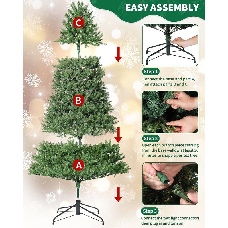4.5Ft Artificial Christmas Tree with 1000 Branch Tips Easy Foldable Stand Sturdy Metal Frame - N/A