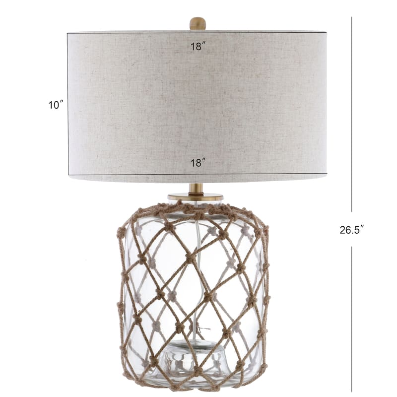 Joseph 26.5" Glass and Rope LED Table Lamp, Brown/Clear by JONATHAN Y