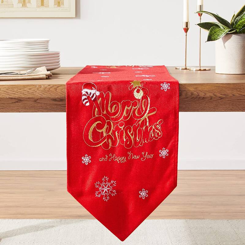 Violet Linen Seasonal Xmas Christmas Holiday Glories Pattern, 13 Inch by 70 Inch, Decorative Table Runners - 13" X 70" - Snow Flakes
