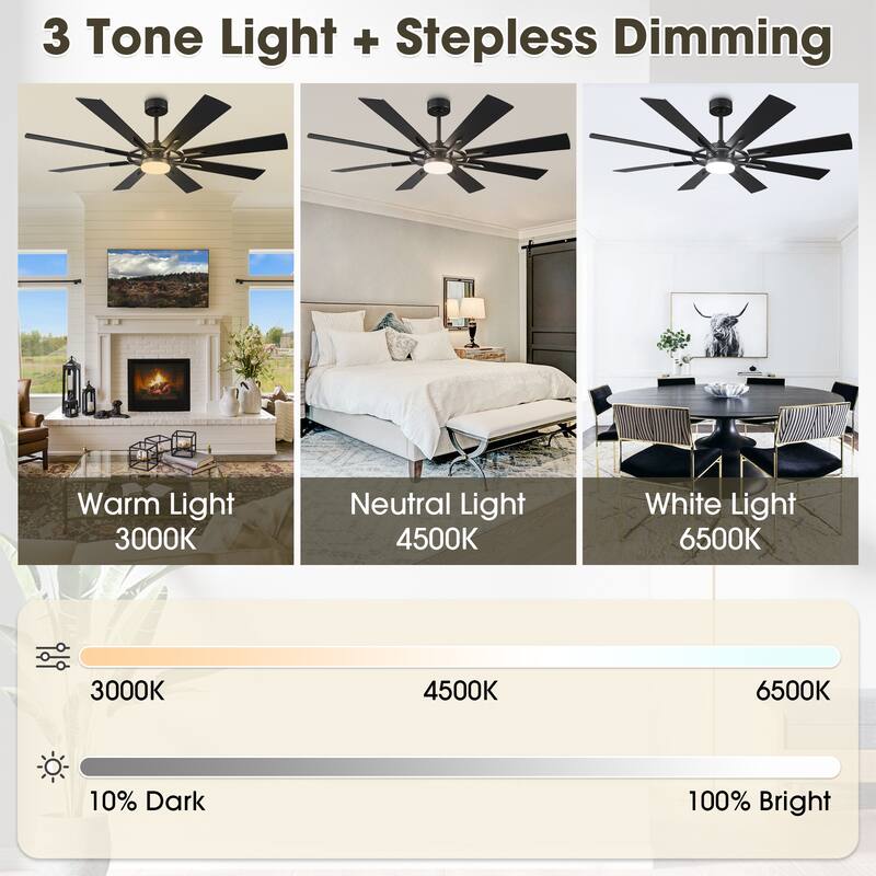 60" Matte Black Large Windmill Farmhouse Integrated LED Ceiling Fan with Light and Remote - 60"Wx12.8"H