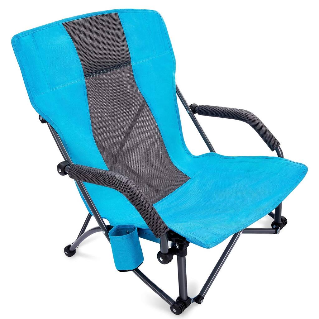 Low Sling Folding Beach Chair Camping Chairs Compact Concert Lumbar Back Support Festival Chair with Carry Bag