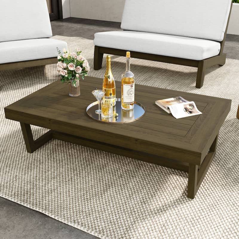 Outdoor Furniture Teak Wood Armless Loveseat Sofa With Cushion - Coffee Table - Brown