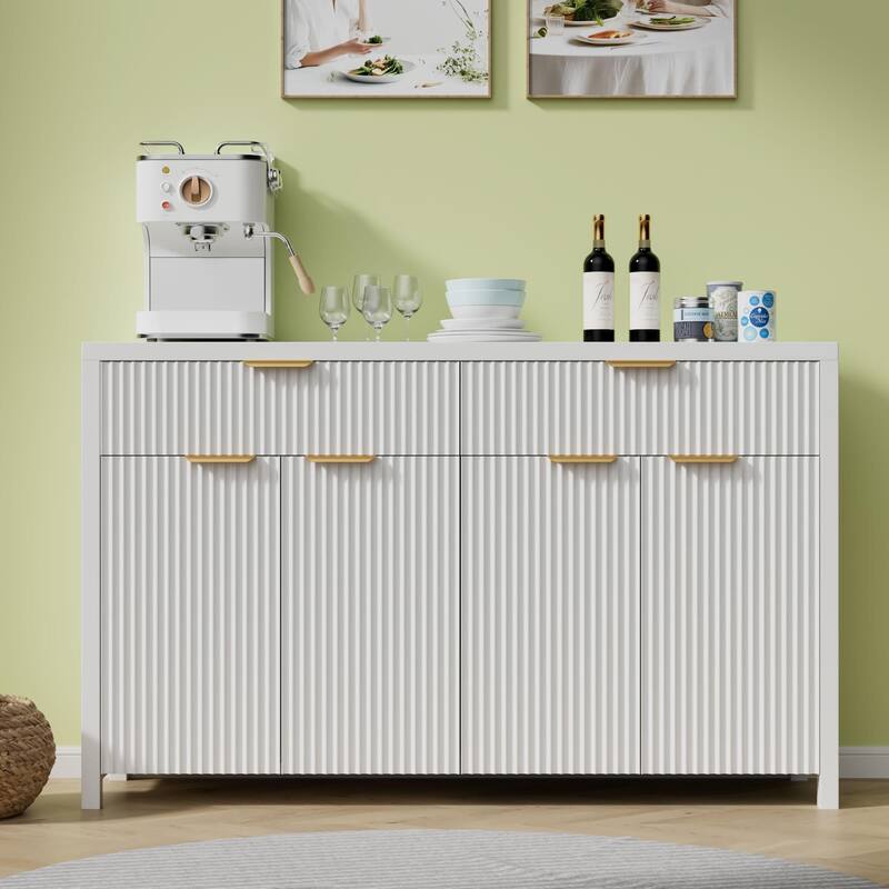 55"Fluted Sideboard Buffet Cabinet with Storage Drawers and Adjustable Shelves