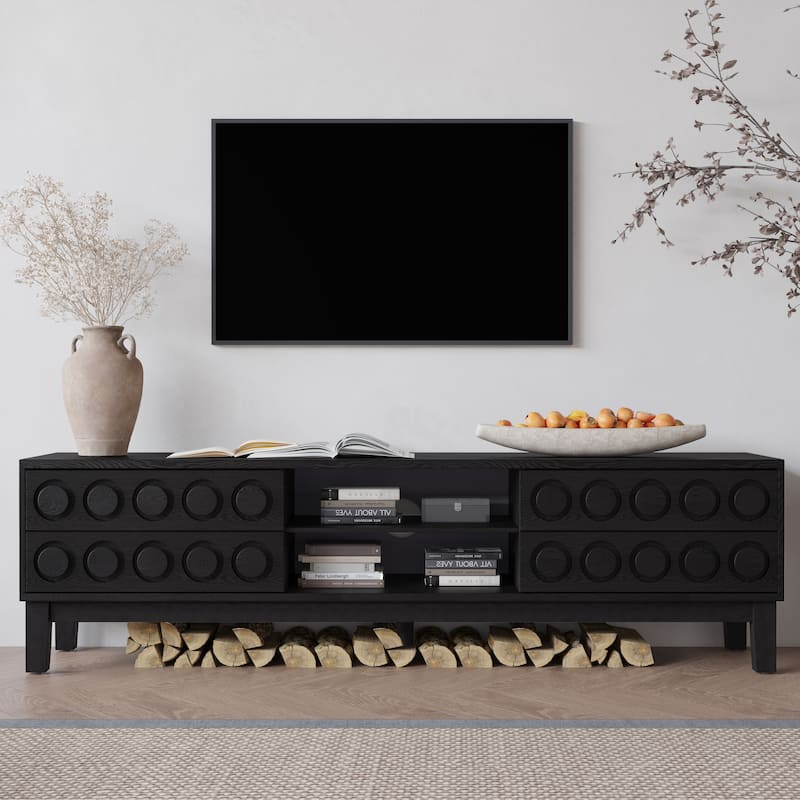 Mid-Century Modern TV Stand with 4 Drawers, Entertainment Console for TVs up to 75", Wood Media Center for Living Room