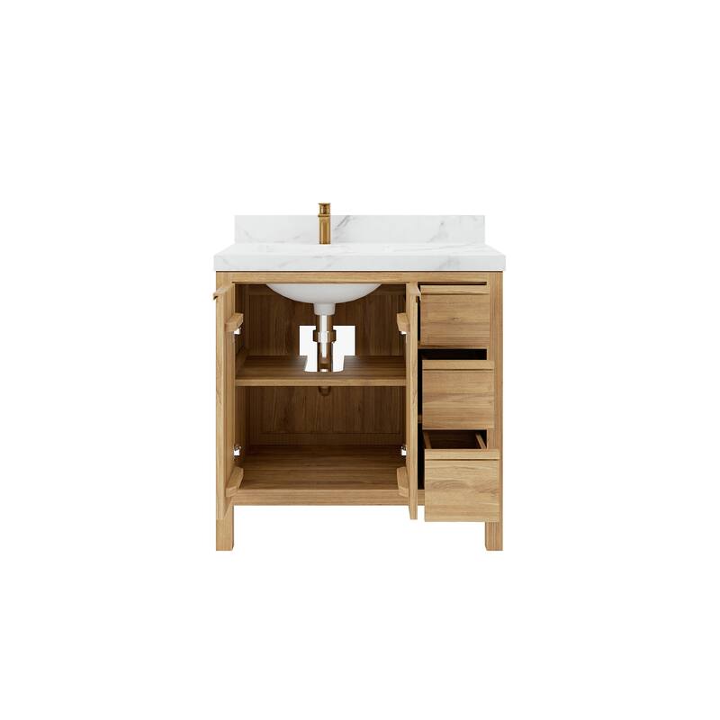 Willow Collections 36 in. W x 22 in. D Elizabeth Solid Teak Left Offset Sink Bathroom Vanity with Countertop