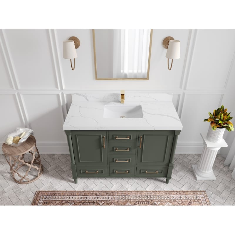 Willow Collections 48 in. W x 22 in. D Aberdeen Single Bowl Sink Bathroom Vanity with Countertop - 2" Calacatta Laza - Pewter Green