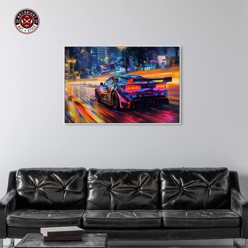 Notoriart Night Drive Vibes Framed Car 1 Piece Canvas Wall Art