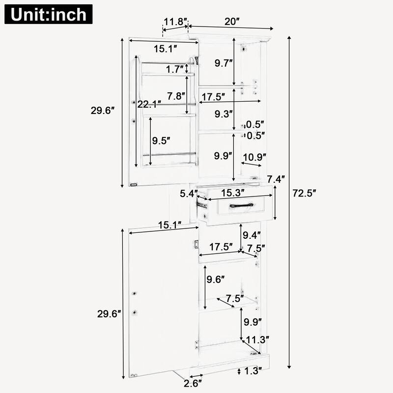 Tall Freestanding Bathroom Storage Cabinet with 2 Doors and 1 Drawer