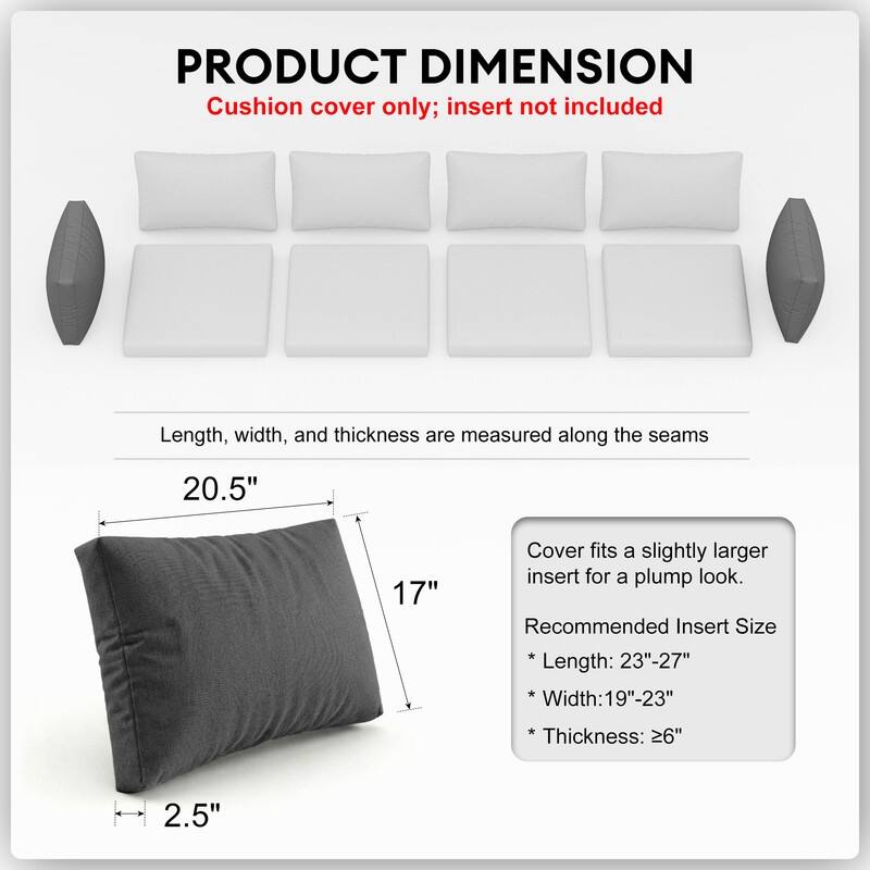 FINCATI 25.6" × 25.6" Outdoor Cushion Cover, Replacement Slipcover for Sofa Cushions, Patio Seat Cover 25.6 Inches (COVER ONLY!)