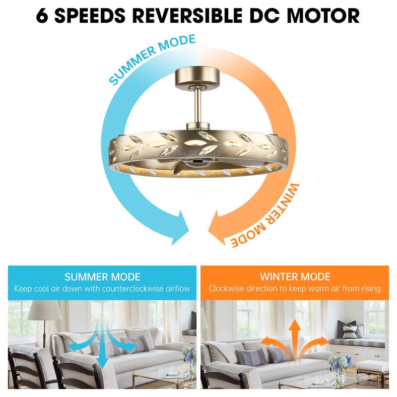 Perimost 29.1" Nickel 3-Blade Crystal Caged Ceiling Fan with Light and Remote