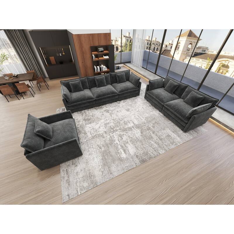 Modern Living Room Set, Upholstered Chenille Sofa with Pillows for Living Room, Chenille