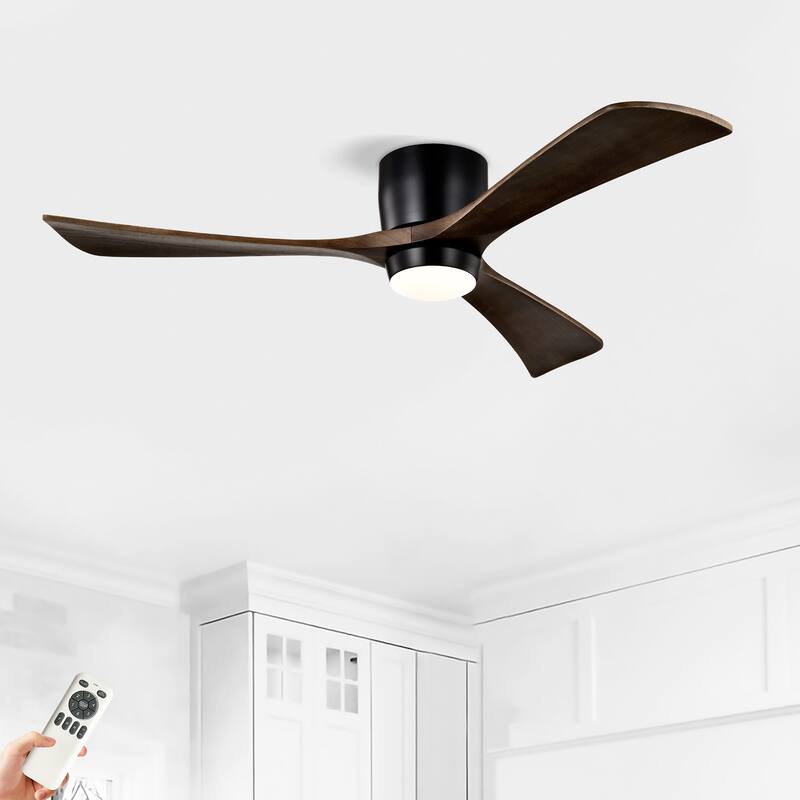 52" Flush Mount Solid Wood Blades Ceiling Fan with Lights Remote Control, Quiet DC Motor, 6 Speed, Reversible Ceiling Fan