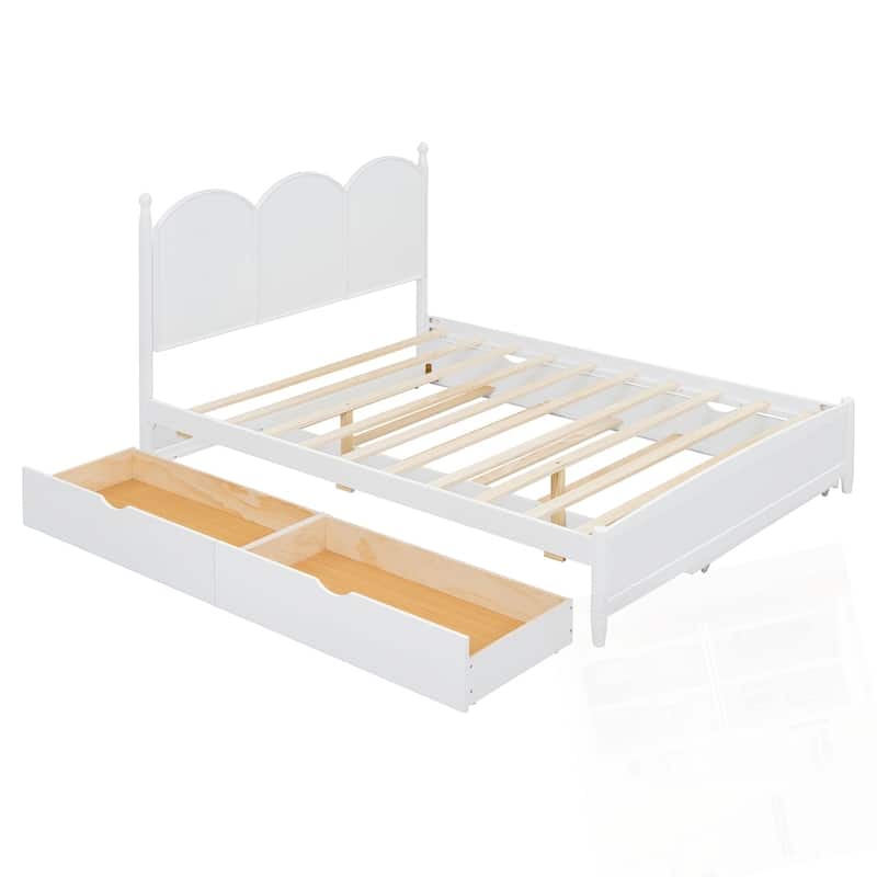 Queen Size Platform Bed With with 2 Big Drawers and Twin XL Size Trundle