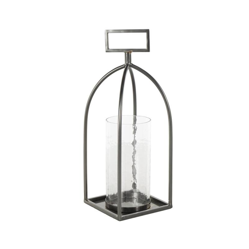 Metal Open Frame Candle Lantern with Rectangle Handles - Silver - Roche River Decor