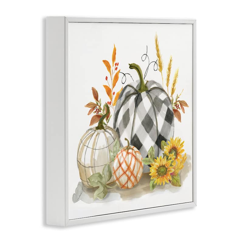 Stupell Patchwork Patterned Pumpkins Fall Harvest Still Life Framed Wall Art