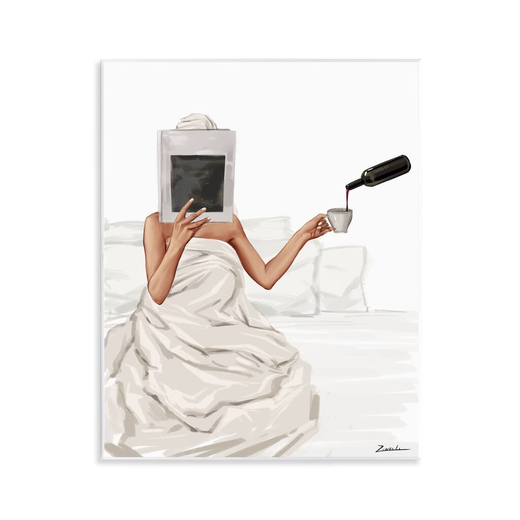 Stupell Cozy in Bed with Drink Wall Plaque Art Design By Ziwei Li