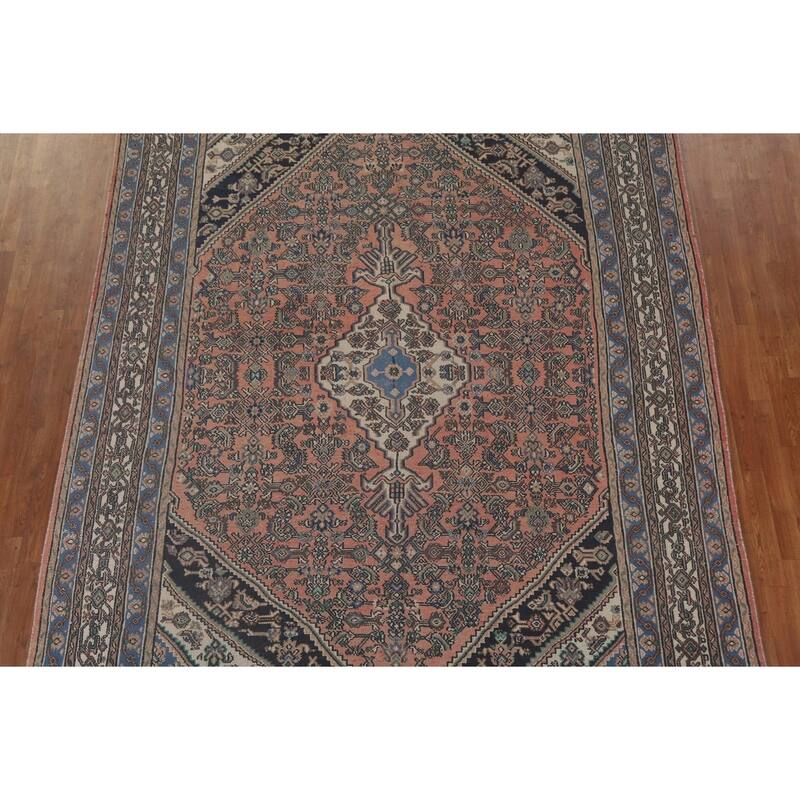 Pink Geometric Hamedan Persian Vintage Area Rug Handmade Wool Carpet - 8'5" x 11'4"