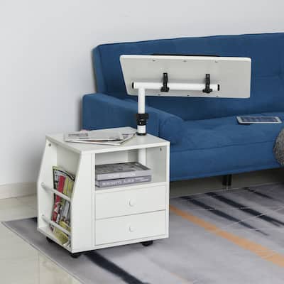 HOMCOM Modern End/Side Table for the Living Room or Bedroom with a 360-deg Adjustable Height Tabletop & 2 Storage Drawers