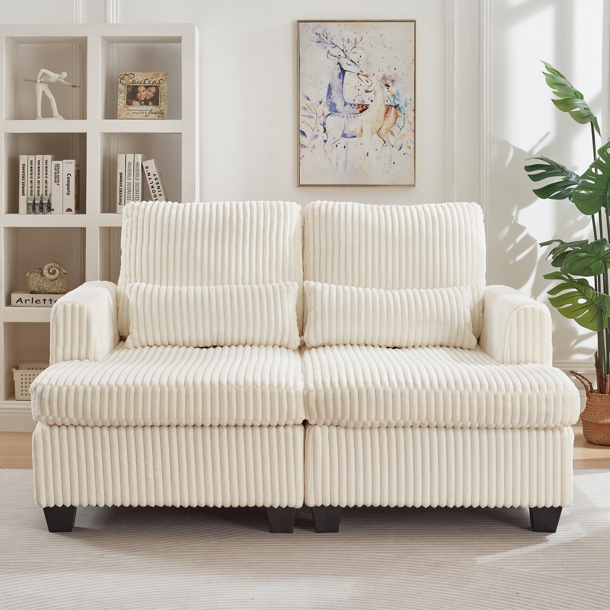 Modern Modular 2-Seater Sofa, Corduroy Sofa with Adjustable Backrest, Square Handrail, for Living Room, Bedroom and Apartment