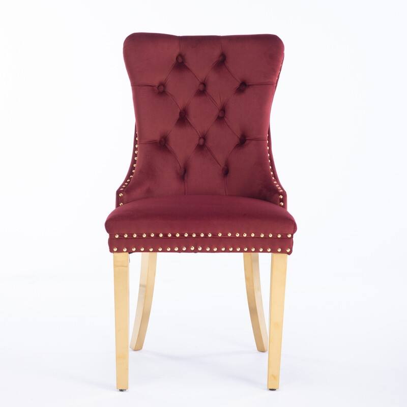 Modern Tufted Dining Chairs with Golden Legs,Velvet Dining Chairs Set of 2
