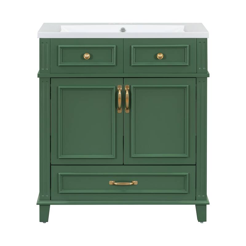 30-Inch Blue Modern Bathroom Vanity with Resin Sink, Soft-Close Doors & Multi-Purpose Storage Cabinet