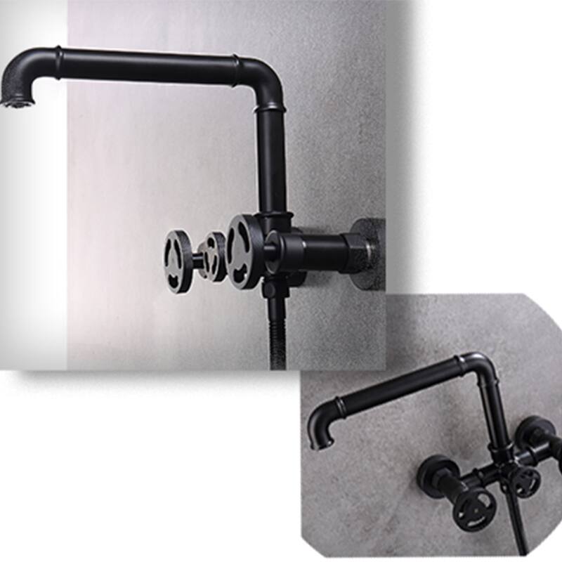 2-Handle Wall Mounted Tub Faucet Set With Hand Shower in Black/Gold