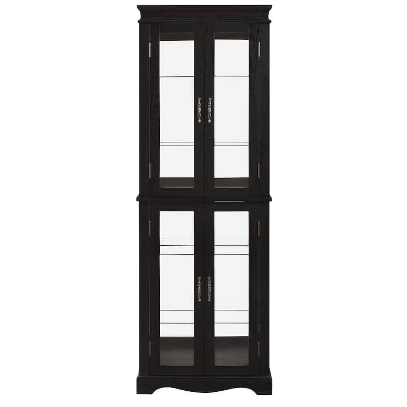 GDF Studio - Tall Lighted Curio Cabinet with Six-Tier Display and Wood Frame.