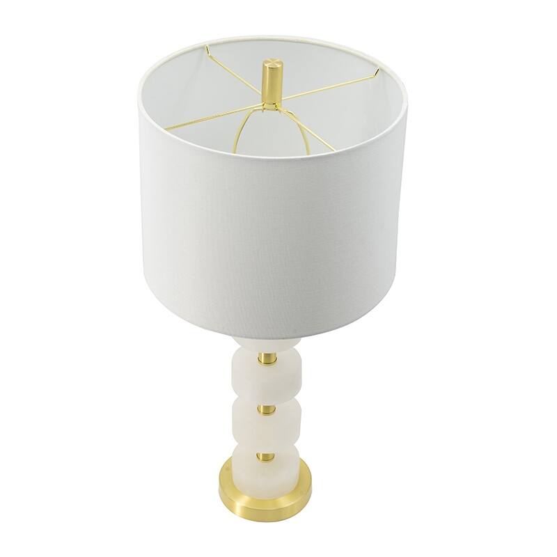 13x13x26" Marble Table Lamp with a white fabric drum shade