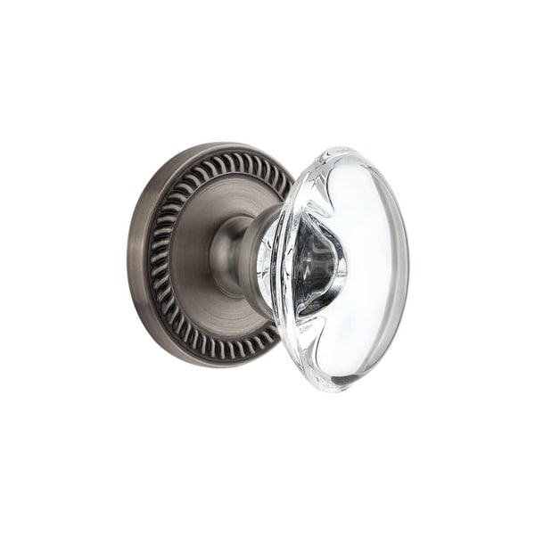 Grandeur NEWPRO_PSG_238 Newport Solid Brass Rose Passage Door Knob Set with Provence Crystal Knob and 2-3/8" Backset