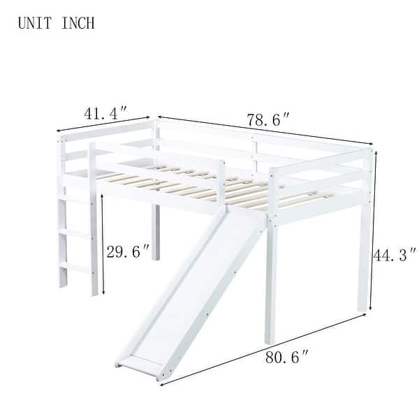 dimension image slide 0 of 3, Twin Loft Bed with Slide and Playful Low-Profile Design (250lb Capacity)