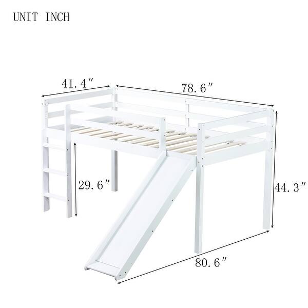 Twin Low Loft Bed with Slide & Ladder, White