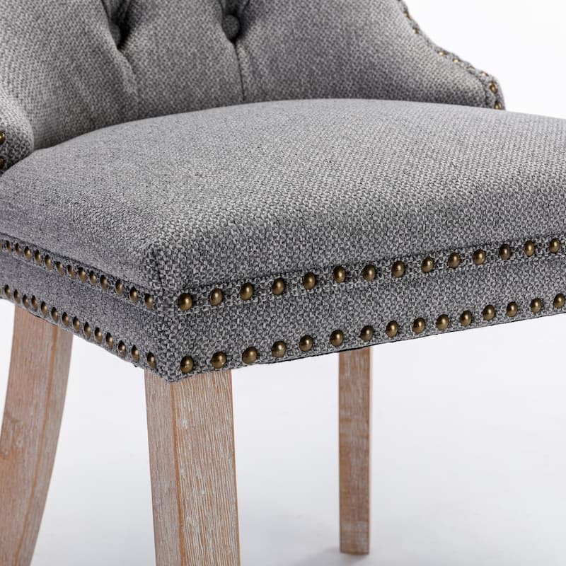 Modern Tufted Dining Chair with Wood Legs, Nailhead Trim, Set of 2