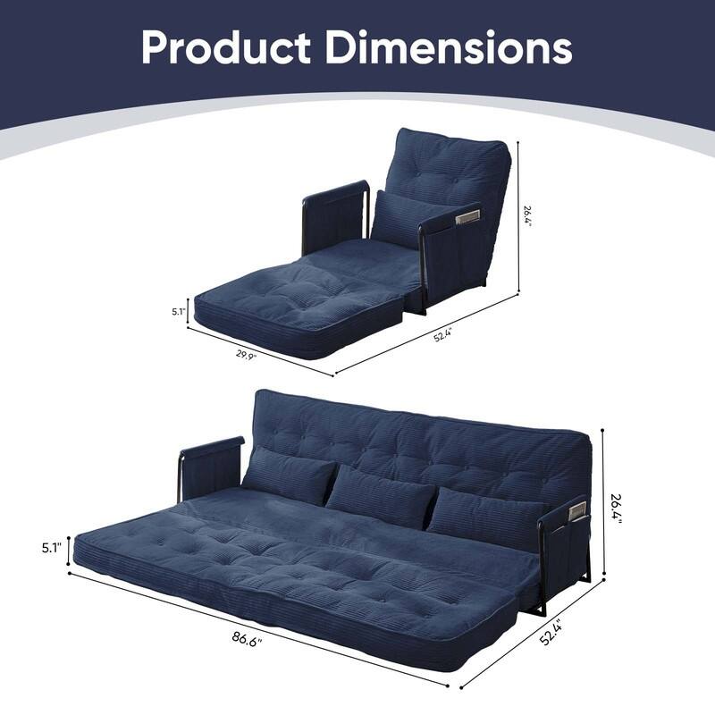 Mixoy Muti-Functional Folding Floor Sofa Bed,Lazy Sofa with Pillows,6 Position Adjustable Backrest-2+1