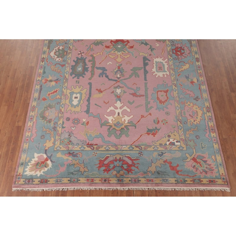 Transitional Pink Oushak Area Rug Hand-Knotted Wool Carpet - 8'2"x 9'10"